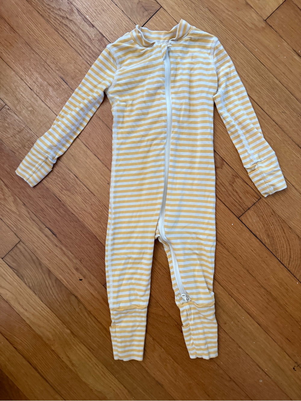 Yellow & White Striped Kids One-Piece Zip Footless Pajama